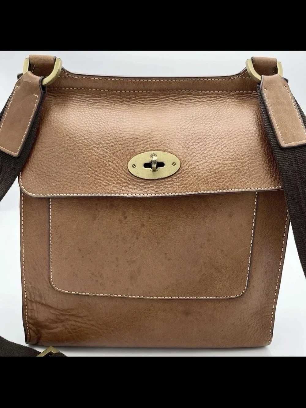 Mulberry Brown Leather Messenger Bag with Dark Brown Strap